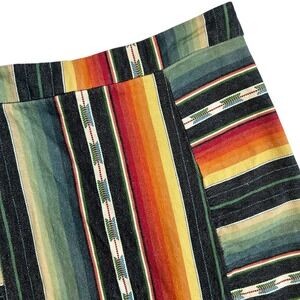 Womens Boho Rainbow Mini Skirt Lucky & Blessed Sz-L Southwestern Striped Fringe